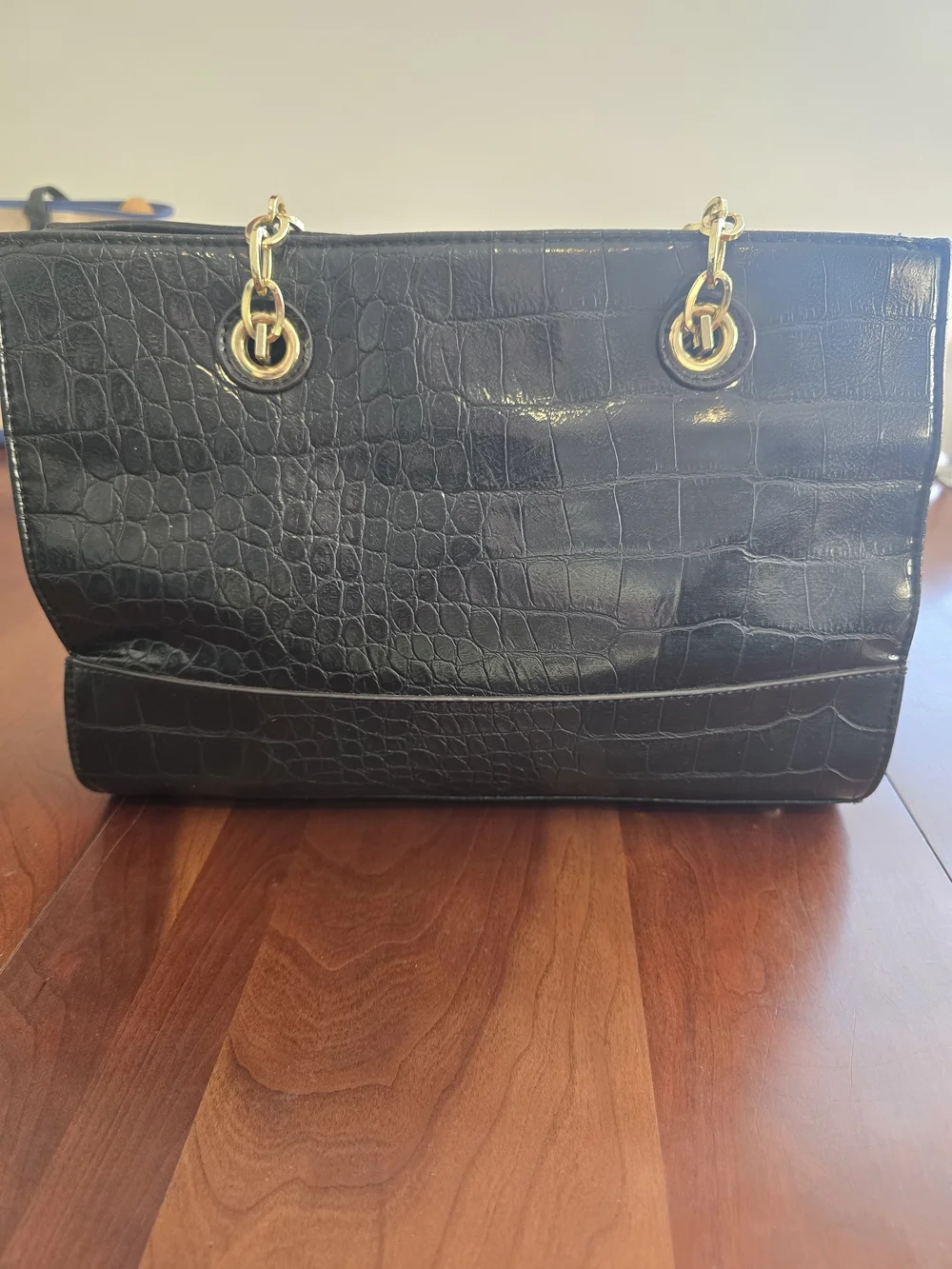Anne Klein Black Croc-Embossed Shoulder Bag with Gold Accents, New Without Tags!